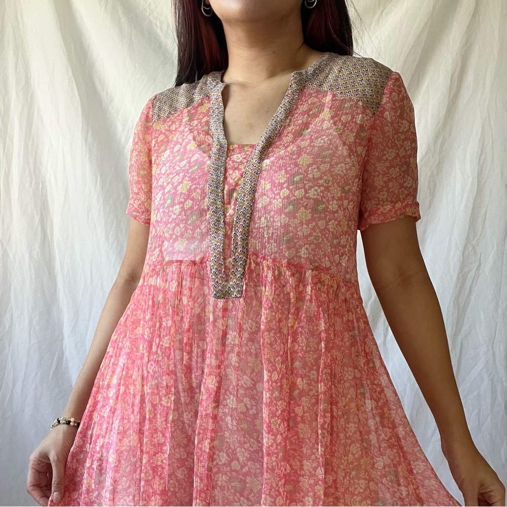 Pink floral dress overlay